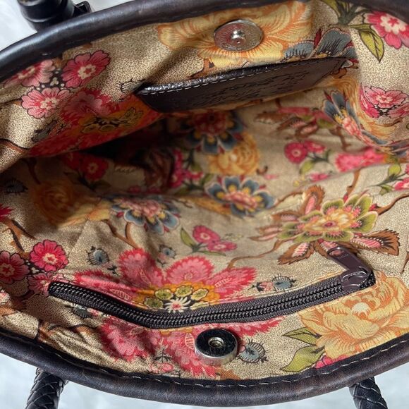 Brighton leather brown and brown woven straw shoulder bag silver tone accent - Picture 8 of 11